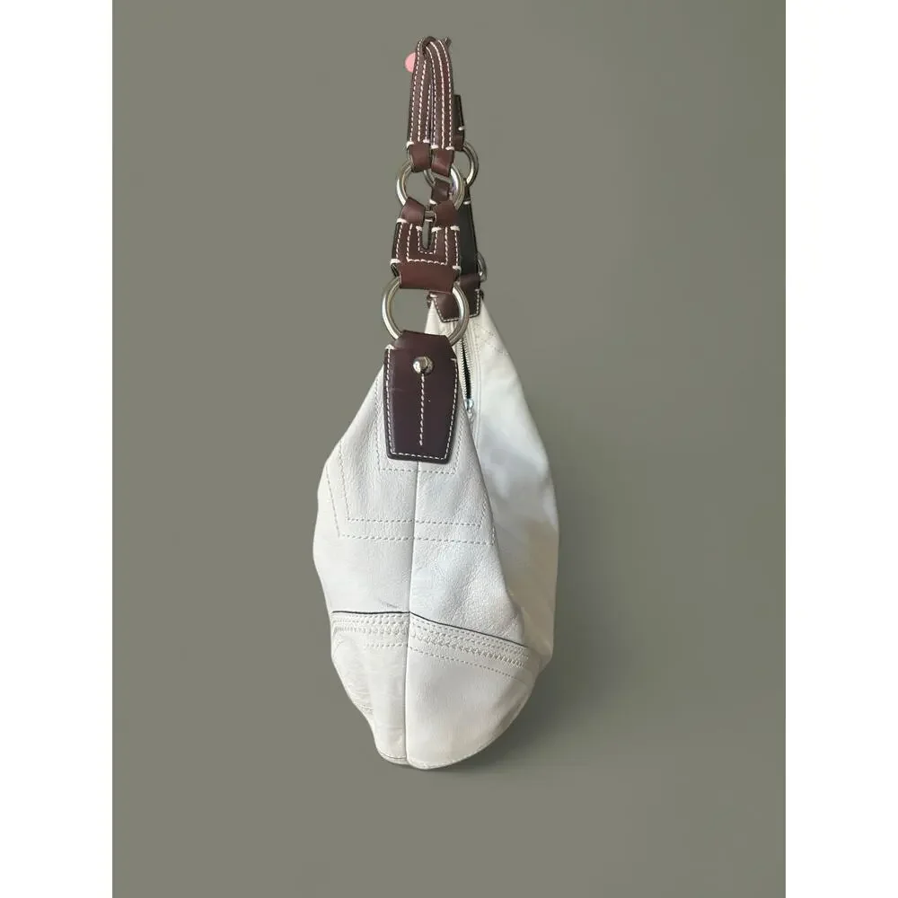 Coach White Leather Hobo Shoulder Bag with Dark Brown Strap